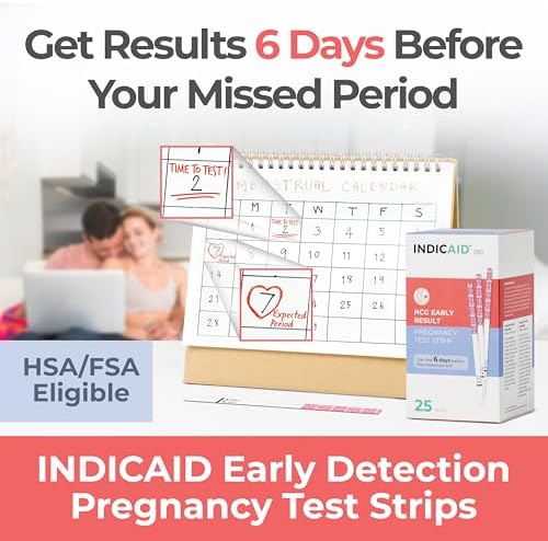 INDICAID Early Detection Pregnancy Test Strips,25 Count, 510K Cleared High Sensitivity (10mIU/mL) to Test 6 Days Sooner, Over 99% Accurate Result in 3 Minutes,