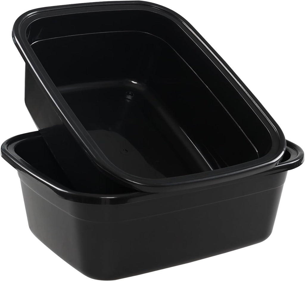 18 Quart 2 Pack Large Plastic Washing Basin, Black Rectangular Dish Pan