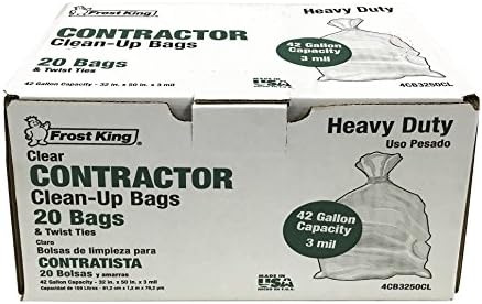 Frost King CB3250 Boxed Heavy Duty Contractor Clean-Up Bags, 32 inch x 50 inch x 3 Mil., 20 Bags, Clear, 1 Count (Pack of 1)