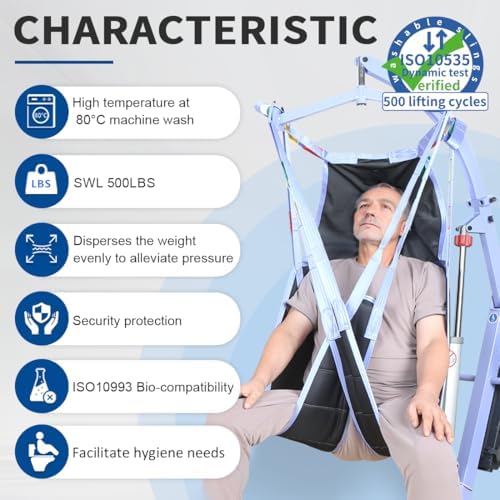 Universal Divided Leg Sling with Head Support for Patient Transferring, Lifting or Positioning,U Shape Lift Sling-Medical Lift Pad for Elderly,Disabled,SWL 500LBS (Black, Large)
