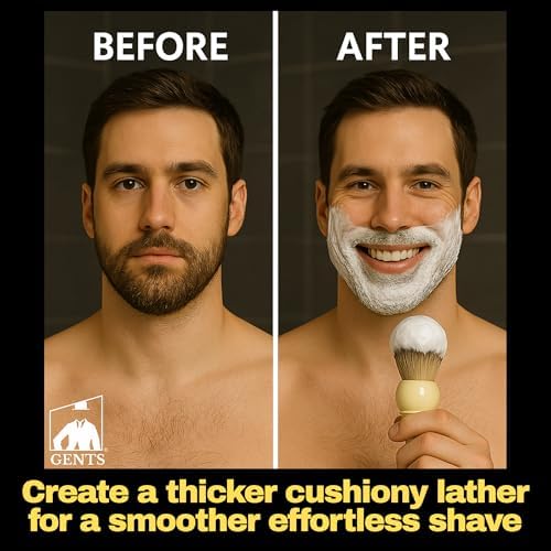 GENTS Heavy Duty Ceramic Shaving Set – Ivory Mug with Knob Handle, Faux Ivory Handle Brush, 3 oz Natural Long-Lasting Lather Soap – Classic Wet Shaving Kit for Men