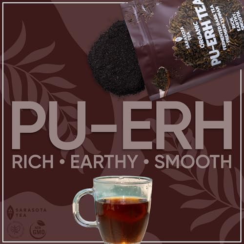 Organic Pu-erh Tea Loose Leaf 16oz Bulk | 100% USDA Organic Aged Fermented Chinese Dark Tea | Premium Full Leaf Pu’er | Earthy & Smooth | Supports Digestion, Gut Health & Metabolism | High Antioxidants | Hot or Iced | Non-GMO