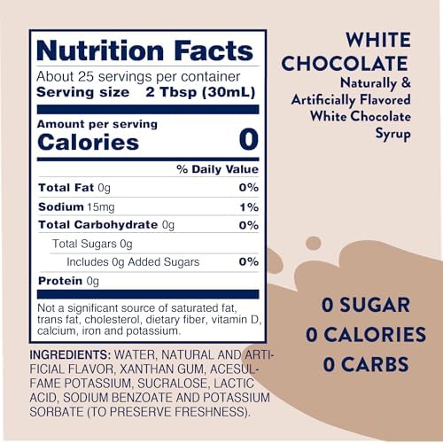 Jordan's Skinny Mixes Syrups Sugar Free Coffee Syrup, White Chocolate Flavor Mix, Zero Calorie Flavoring for Lattes, Protein Shake, Cocktail & More, Gluten Free, Keto Friendly, 25.4 Fl Oz (Pack of 2)