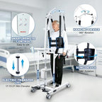 Patient Lift Transfer Chair, 5 in 1 Multifunctional with 180° Split Seat, 4 Locking Casters, Height Adjustable for Home Seniors Elderly, 440Lbs Load (Silver, Electric with Hanger)