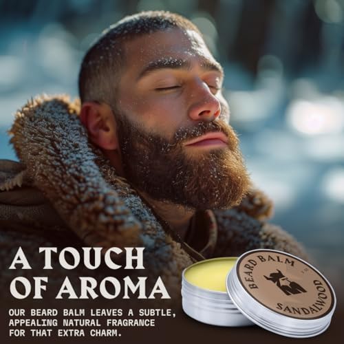 Striking Viking Beard Balm for Men - Sandalwood Scent, 2 Ounces - Leave in Beard Conditioner & Styling Balm - Made with Naturally Derived Argan & Jojoba Oils