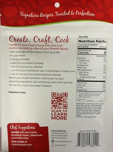 Twisted Pepper Co. New Mexico Taco: Gluten-Free – Handcrafted Soup – Thick, Creamy & Zesty Flavor with a Kick of Green Chilies, Quick & Easy Meal, Ready in 30 Minutes, Serves 12, Add Cheese, Bacon & Toppings