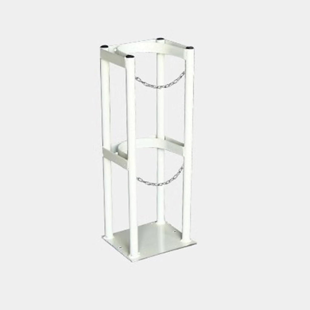 Steel Cylinder Tank Rack with Protective Chain & Fixing Screws, Floor Mount Cylinder Bracket, Gas Cylinder Fixed Shelf for Laboratory Factory(White (1 pc),10.6inch/27cm)