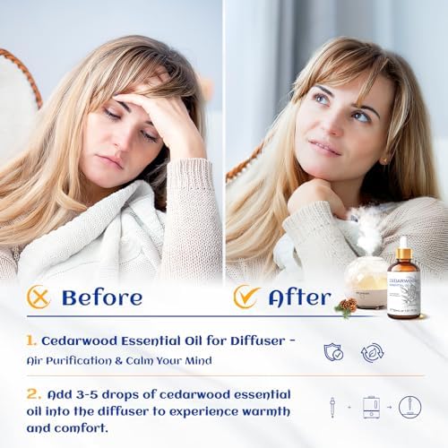 HIQILI 1 Fl Oz Cedarwood Essential Oil, Pure Natural Cedarwood Oil for Hair, Diffuser, Aromatherapy - 30ML