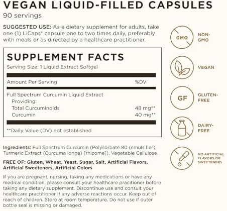 Solgar Full Spectrum Curcumin - 90 LiCaps, Pack of 2 - Superior Absorption - Brain, Joint & Immune Health - Non-GMO, Vegan, Gluten Free, Dairy Free - 180 Total Servings