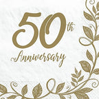 White & Gold" Happy 50th Anniversary" Luncheon Napkins - 6.5" (Pack Of 16) - Ideal For Celebratory Toasts & Special Occasions