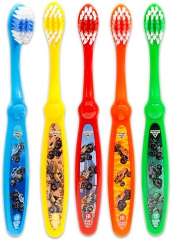 Monster Jam Toothbrush Set - Bundle with 5 Toothbrushes Featuring Trucks Plus Stickers, More | Mosnter Jam Oral Hygiene Kit for Kids and Toddlers