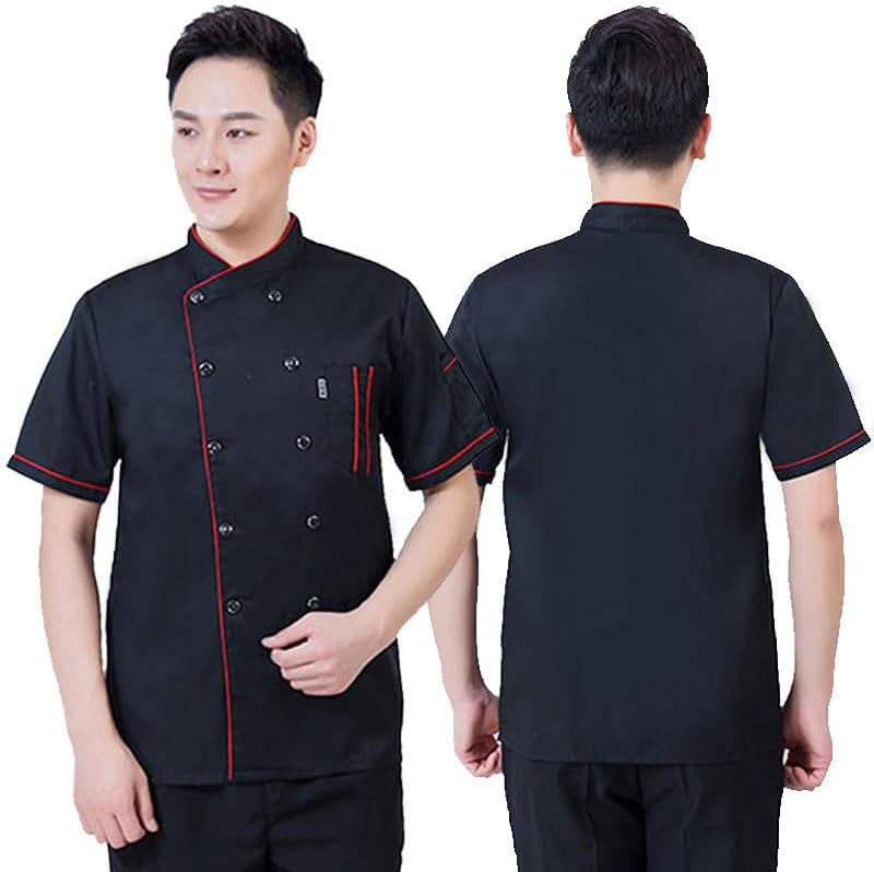 Men's Chef Coat Uniform Short Sleeve Cook Jacket Restaurant Kitchen Work Breathable Clothes