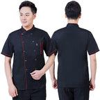 Men's Chef Coat Uniform Short Sleeve Cook Jacket Restaurant Kitchen Work Breathable Clothes