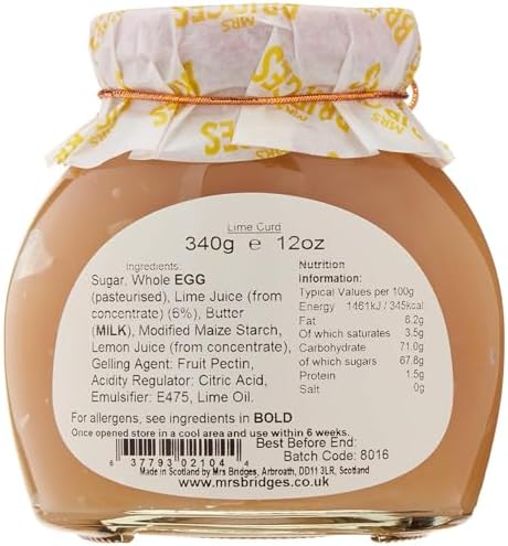 Mrs Bridges Lime Curd, Made in Scotland, 12oz Jar (Pack of 1)