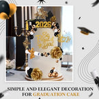 Sureio 48 Pcs Graduation Cake Toppers Class of 2026 Congrats Grad Cake Decor Graduation Cap Diploma Artificial Flowers Cards Balls Palm Leaves Firework Sticks Kit for Theme Party Supplies(Black)