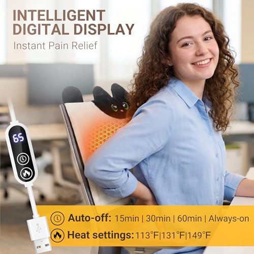 Cute Cat Shape Heating Pad for Period Cramps & Menstrual Pain Relief, 5V 2A USB Fast Heating with 4 Heat Settings & Auto-Off, Portable Electric Corduroy & Plush Warmer for Women & Teen Girls