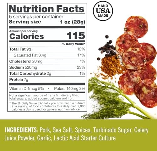 Coro Uncured Finocchiona Artisan Salami Stick – 5oz | Fennel, Black Pepper & Curry | Perfect for Charcuterie Boards, Snacking, Holiday Gifts | All Natural, Gluten-Free, No Added Nitrates & Nitrites