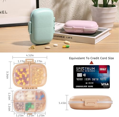 4 Pack Pill Organizer - Travel Pill Box with Label, 8 Compartment Daily Pill Case for Pocket Purse, Medicine Case, Waterproof Portable Pill Supplement Case, Travel Pill Container to Hold Vitamin