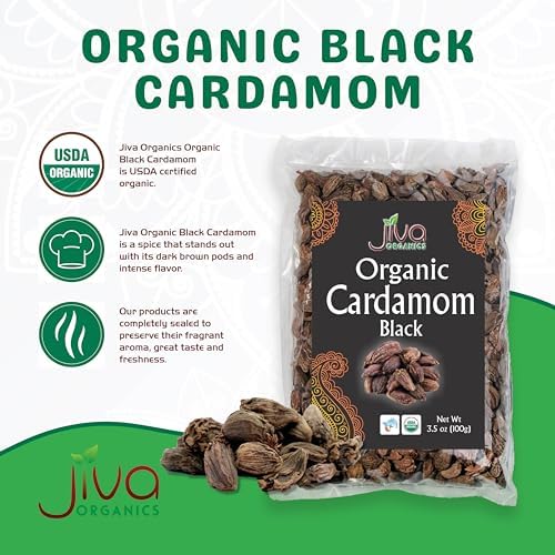 Jiva Organics Organic Black Cardamom 3.5 Ounce Bag - Indian Badi Kali Elaichi - Non-GMO