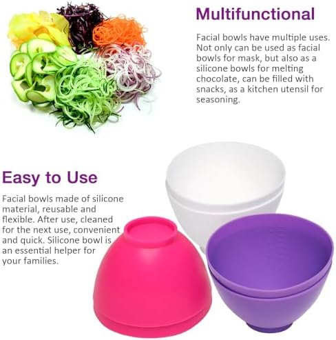 6PCS Large Mixing Bowls (4.9 x 3.3 inches) Face Mask Mixing Bowl Set for Facial Mask, Reusable Mixing Bowl, Silicone Bowls for Melting Chocolate, and Snack Bowl
