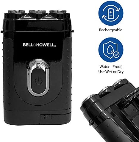 Bell+Howell Tacshaver 3D Rechargeable Rotary Shaver for Men with Pop-up Trimmer for Sideburns, Moustache and Beard, Waterproof, Portable, and Cordless Electric Razor As Seen On TV (Deluxe)