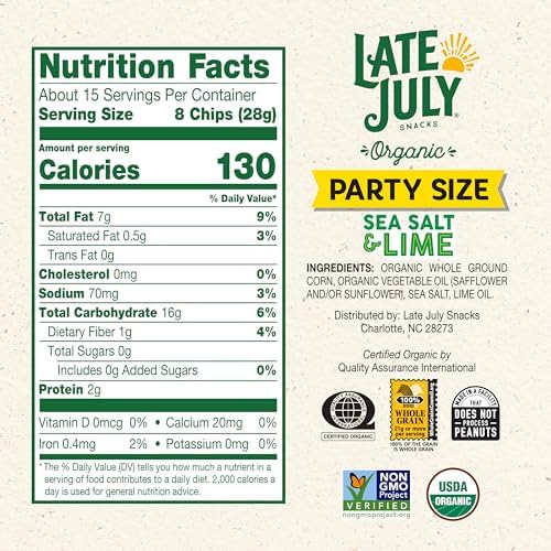 Late July Sea Salt & Lime Organic Tortilla Chips, 14.75 Oz Bag
