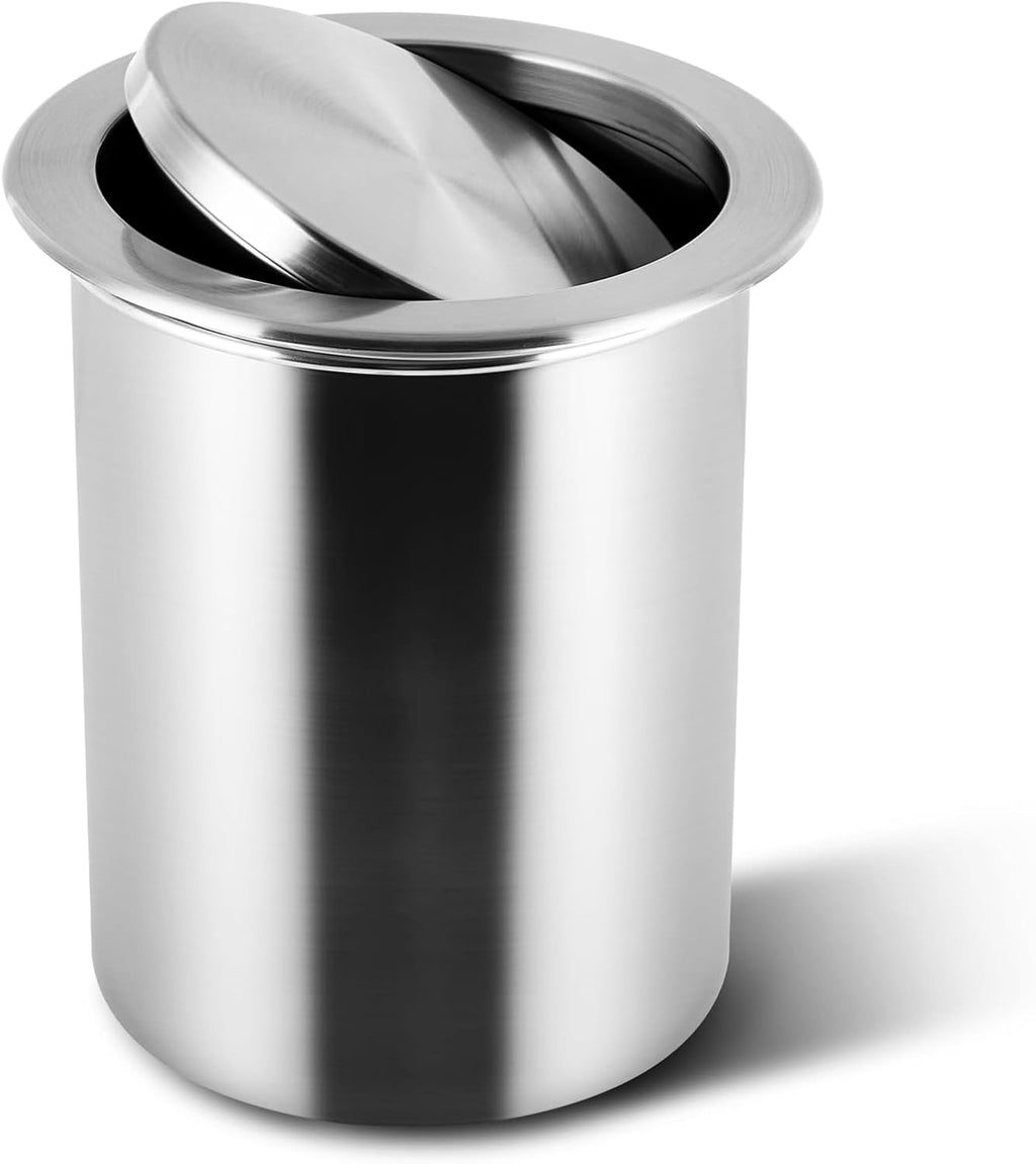 Countertop Built-in Kitchen Cabinet Trash Can 9L 304 Stainless Steel Trash Chute with Swing Lid