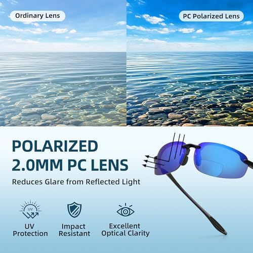 Light Wrap Around Fishing/Driving Polarized Bifocal Reading Sunglasses x1.5 x2.0 x2.5 for Men Women Sport Sun Readers