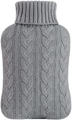 samply Hot Water Bottle with Knitted Cover, 2L Hot Water Bag for Hot and Cold Compress, Hand Feet Warmer, Ideal for Menstrual Cramps, Neck and Shoulder Pain Relief,Grey