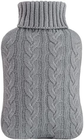samply Hot Water Bottle with Knitted Cover, 2L Hot Water Bag for Hot and Cold Compress, Hand Feet Warmer, Ideal for Menstrual Cramps, Neck and Shoulder Pain Relief,Grey