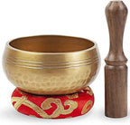 Premium Tibetan Singing Bowl Set - Authentic Handcrafted Mindfulness Meditation Holistic Sound 7 Chakra Healing Gift by Himalayan Bazaar (3 Inch, Gold)