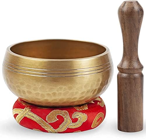 Premium Tibetan Singing Bowl Set - Authentic Handcrafted Mindfulness Meditation Holistic Sound 7 Chakra Healing Gift by Himalayan Bazaar (3 Inch, Gold)