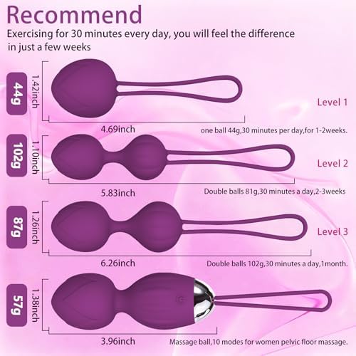 4 Kegel Balls for Women Tightening Exercise Set, Different Kegel Weights for Pelvic Floor Muscle, Pelvic Floor Trainer System for Beginners & Advance (Purple)