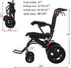 18”W x 18”D Seat Wheelchairs for Adults Transport Chair Lightweight Foldable with Telescopic Handle, Portable Folding Travel Wheel Chairs for Seniors，21.4 lbs，12” Rear Wheel