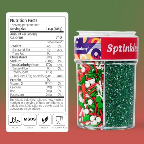 Christmas Sprinkles Mix Holly & Berry - 6.5 oz Holiday Assortment with Red Green White Christmas Tree, Jimmies & Sanding Sugar | Edible Decorations for Baking Xmas Cookies, Cakes, Cupcakes Topper
