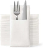 CANDeal 50/100PCS Pre-Folded Disposable Paper Dinner Napkins,White Wedding Napkins with Pocket for Silverware, Linen-Like Thick and Highly Absorbent (100)