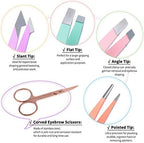 TsMADDTs 6 pcs Tweezers Set for Women, Eyebrow Tweezers with Curved Scissor for Ingrown Hair, Hair Plucking Daily Beauty Tools with Leather Travel Case