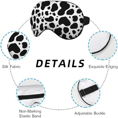 Cow Pattern Sleep Eye Mask Eye Cover Brown White Black Milk Chocolate Animal Spot Fur Silk Eye Mask for Sleeping with Adjustable Strap for Travel Nap Shift Work Office