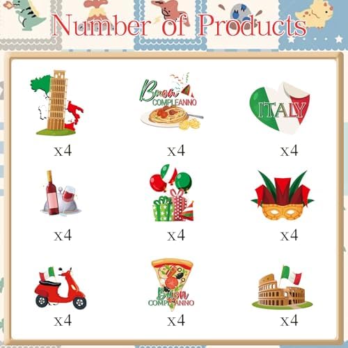 Italian Birthday Party Decorations - 36PCS Italy Pizza Cupcake Toppers Parties Decoration Buon Compleanno Cupcake Picks Decor Supplies