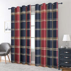Plaid Tartan Curtains for Bedroom Decor, 54 Inches Long, Red Navy Blue Checkered Scottish Pattern Design Blackout Drapes, Plaid Tartan Curtains for Living Room, 2 Panels Set (E&-1786)