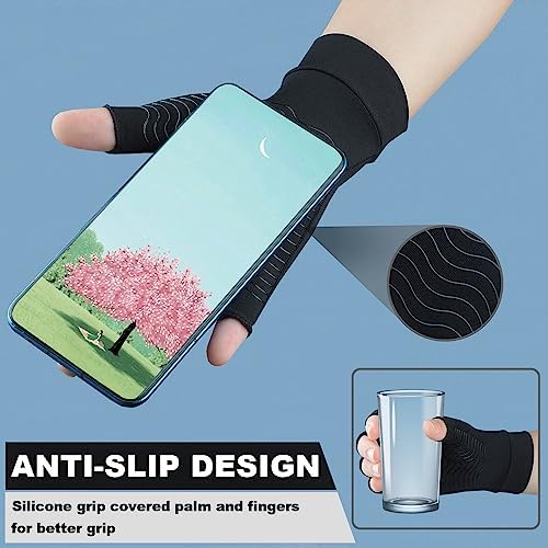 2 Pairs Copper Arthritis Compression Gloves for Rheumatoid, Osteoarthritis, Carpal Tunnel Pain Relief, Compression Hand Gloves for Women & Men,Anti-Slip Fingerless Gloves for Work,Typing (S)