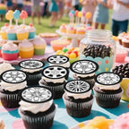 48Pcs Edible Tyre Dessert Cupcake Topper Racing Cars Wheels Theme Birthday Party Decorations Supplies