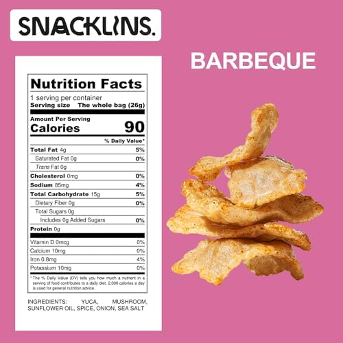 SNACKLINS Plant Based Crisps Barbeque Flavor cracklins - Gluten Free, Grain Free, 100% Kosher, Vegan Healthy Snacks, Crunchy Puffed Snack, Only 90 Calories Per Bag - .9oz Bag (Case of 6)