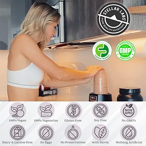 Stellar Labs Vegan Protein Powder with BCAA's & Antioxidants | Certified Low FODMAP, Non GMO, Gluten Free, Soy Free, Low Carb, with Stevia | Lean Plant Based Protein Powder Shakes | Chocolate