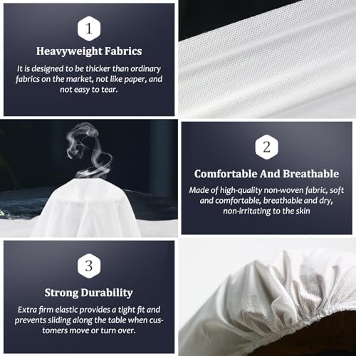 50PCS Disposable Fitted Massage Table Sheets, Heavy Duty Elastic Disposable Bed Cover, Breathable Disposable Fitted Sheets for Spa White Non Woven Fabric 36 x 85 Inch