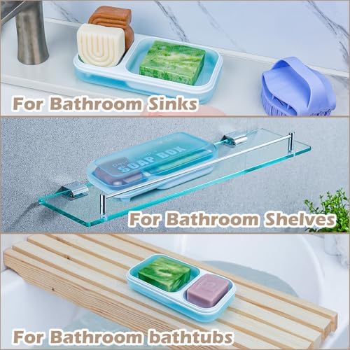 AIDIMMING Extra Large Double Slot Self Draining Soap Dish – for Bathroom Shower, Bathtub & Sink, Perfectly Fits Kitsch Shampoo Conditioner Bars and Dr. Squatch Soap Bar, Keeps Bars Dry (Light Blue)