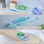 AIDIMMING Extra Large Double Slot Self Draining Soap Dish – for Bathroom Shower, Bathtub & Sink, Perfectly Fits Kitsch Shampoo Conditioner Bars and Dr. Squatch Soap Bar, Keeps Bars Dry (Light Blue)