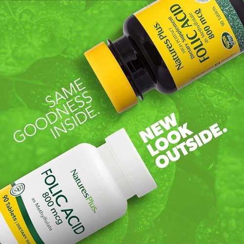 NaturesPlus Folic Acid (Methylfolate) - 800 mcg - 90 Tablets - Supports Immune & Prenatal Health - Gluten Free, Vegetarian, Allergen Free - 90 Servings