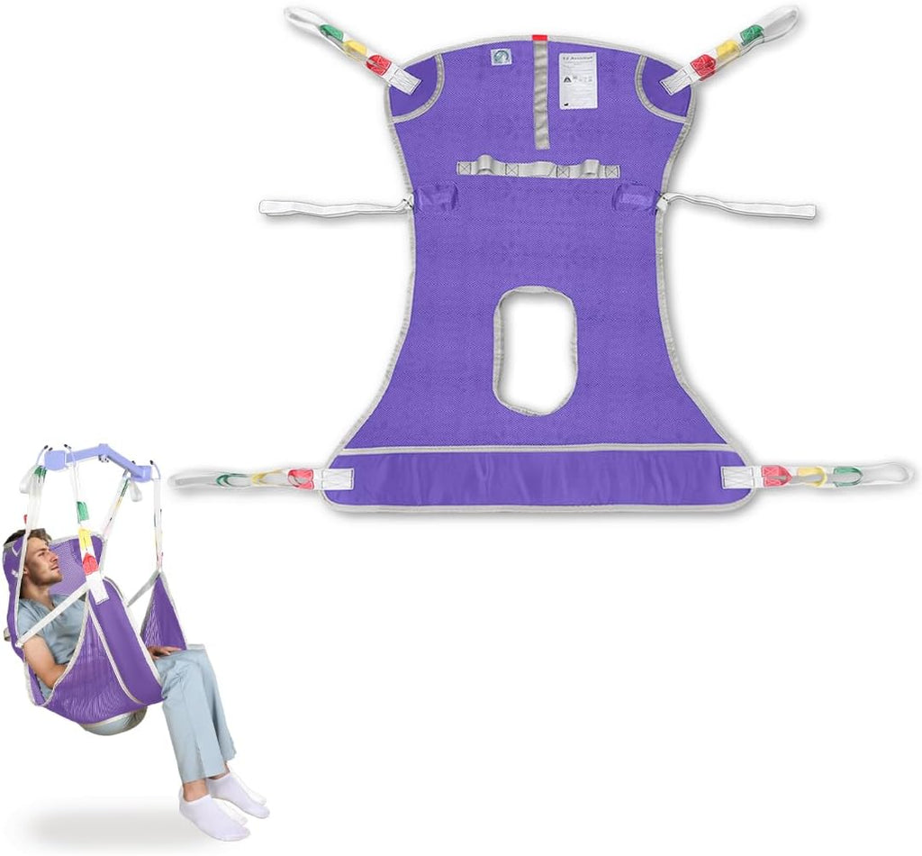 EZ Assistive Universal Full Body Patient Lift Sling with Commode Opening for Elderly & Disabled, Safe Working Load 500 lbs, Large Purple