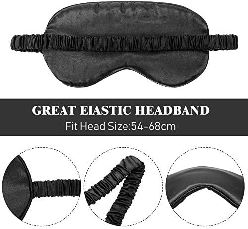 Silk Satin Sleeping Mask Eye Mask Set Include 2 Blindfold Eyeshade Elastic Strap Double Layer Silk Filling Eye Cover 2 Ear Plugs 2 Storage Bags for Women and Men Sleep Travel Nap (Black, Pink)